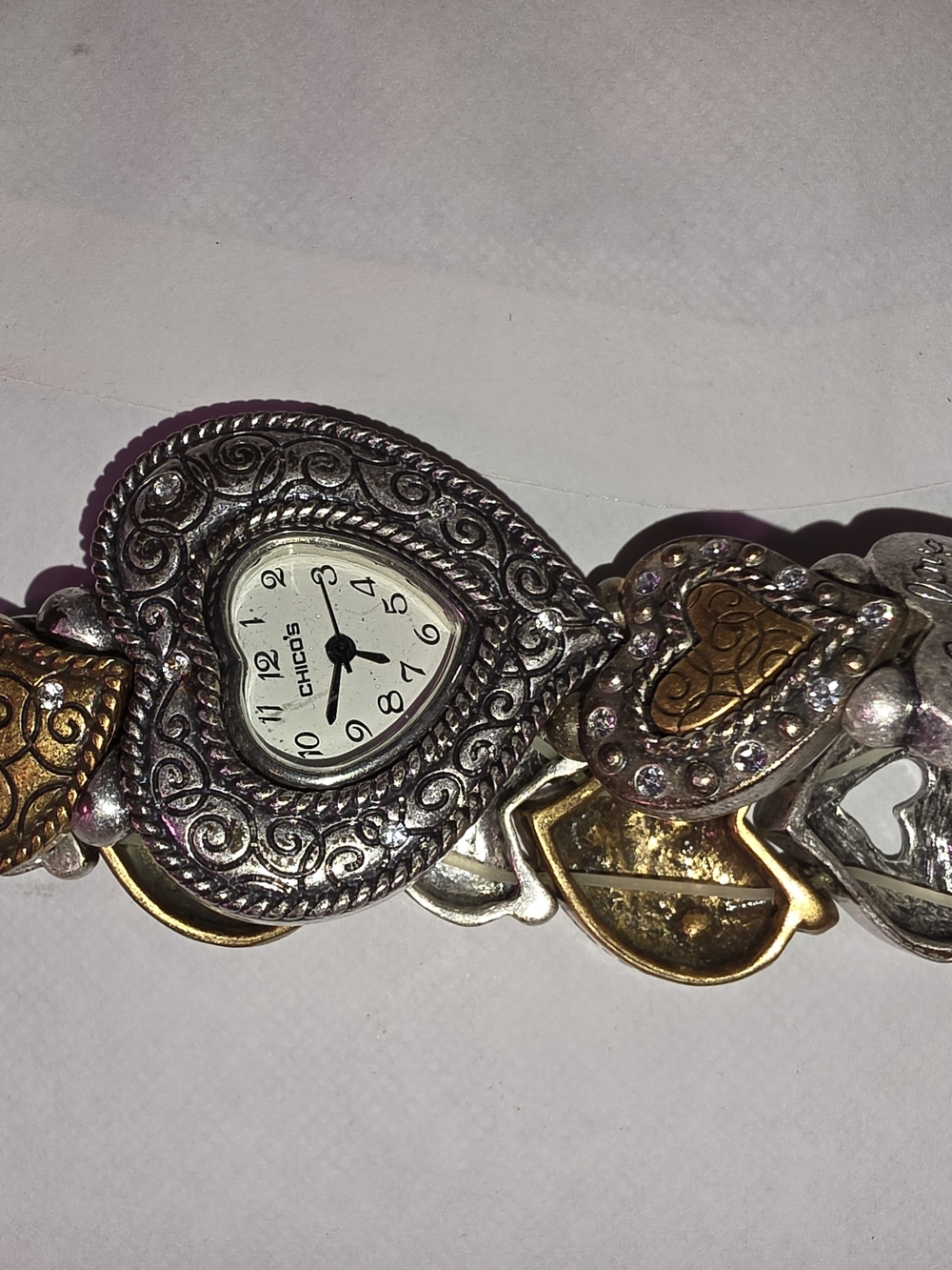 Chicos Heart Motif Bracelet Watch in Silver & Gold Tones